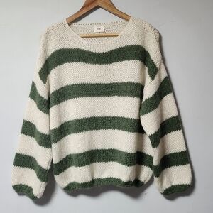 Ange Green and Cream Striped Loose Knit Sweater Top L